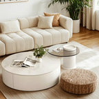 Slate Top White Round Modern Wood Drawer Coffee Table