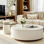 Slate Top White Round Modern Wood Drawer Coffee Table