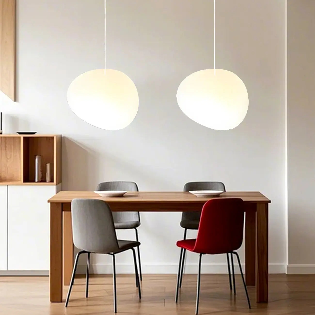 Designer Cream Resin Pebble Pendant Lamp for Dining Room