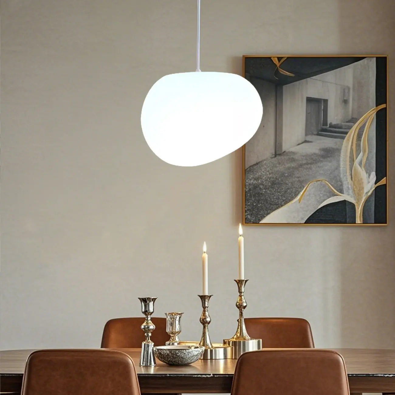 Designer Cream Resin Pebble Pendant Lamp for Dining Room