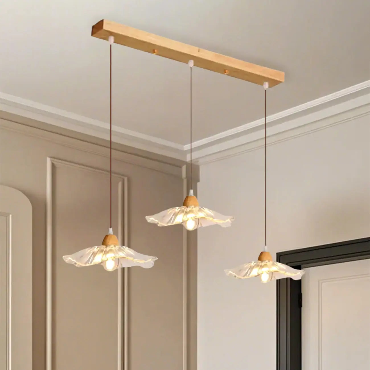Elegant Clear Glass Floral Pendant Light with 3 Lights