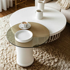 White Round Modern Wood Coffee Table with Storage Base