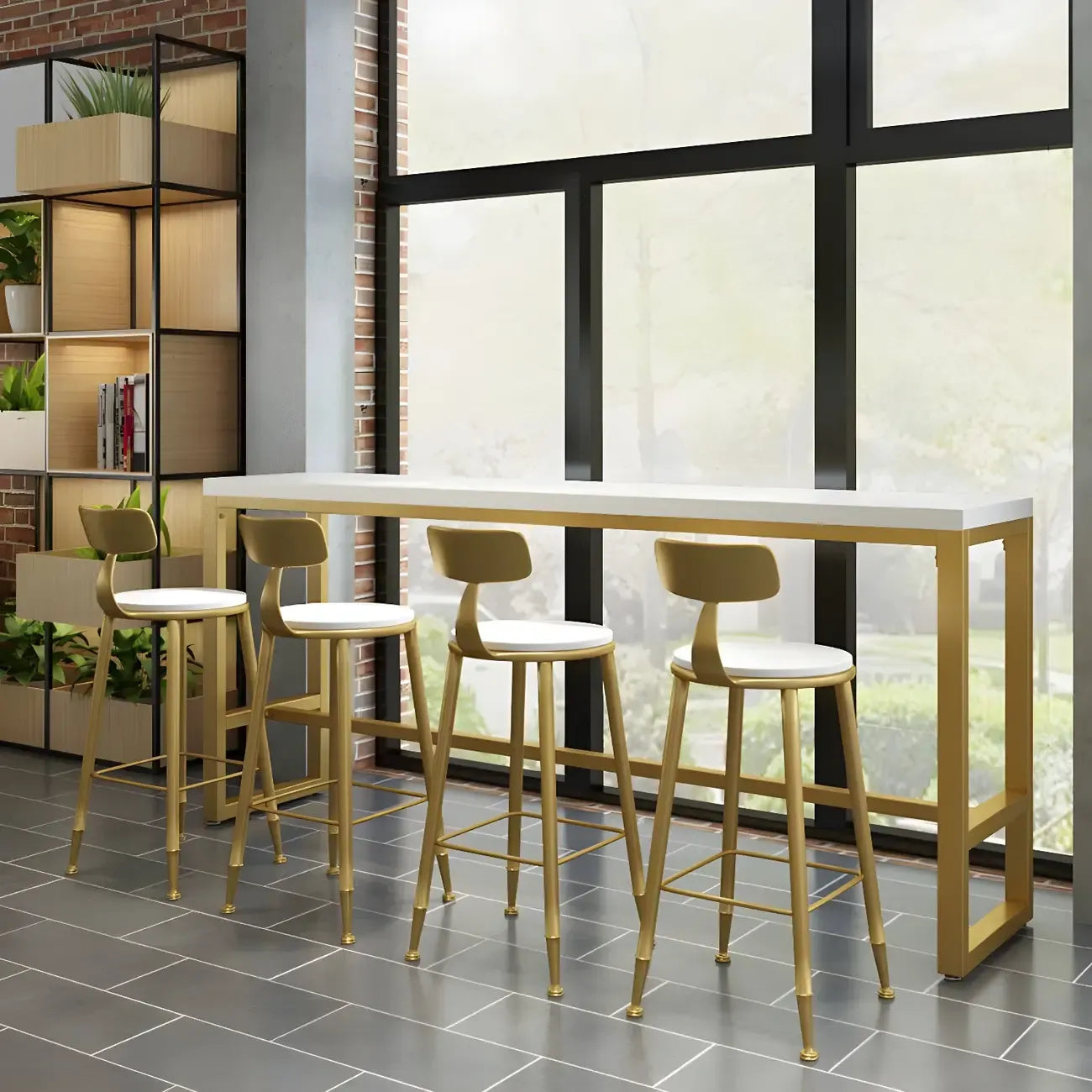Stylish White Wood Gold Trestle Bar Table for Modern Kitchens