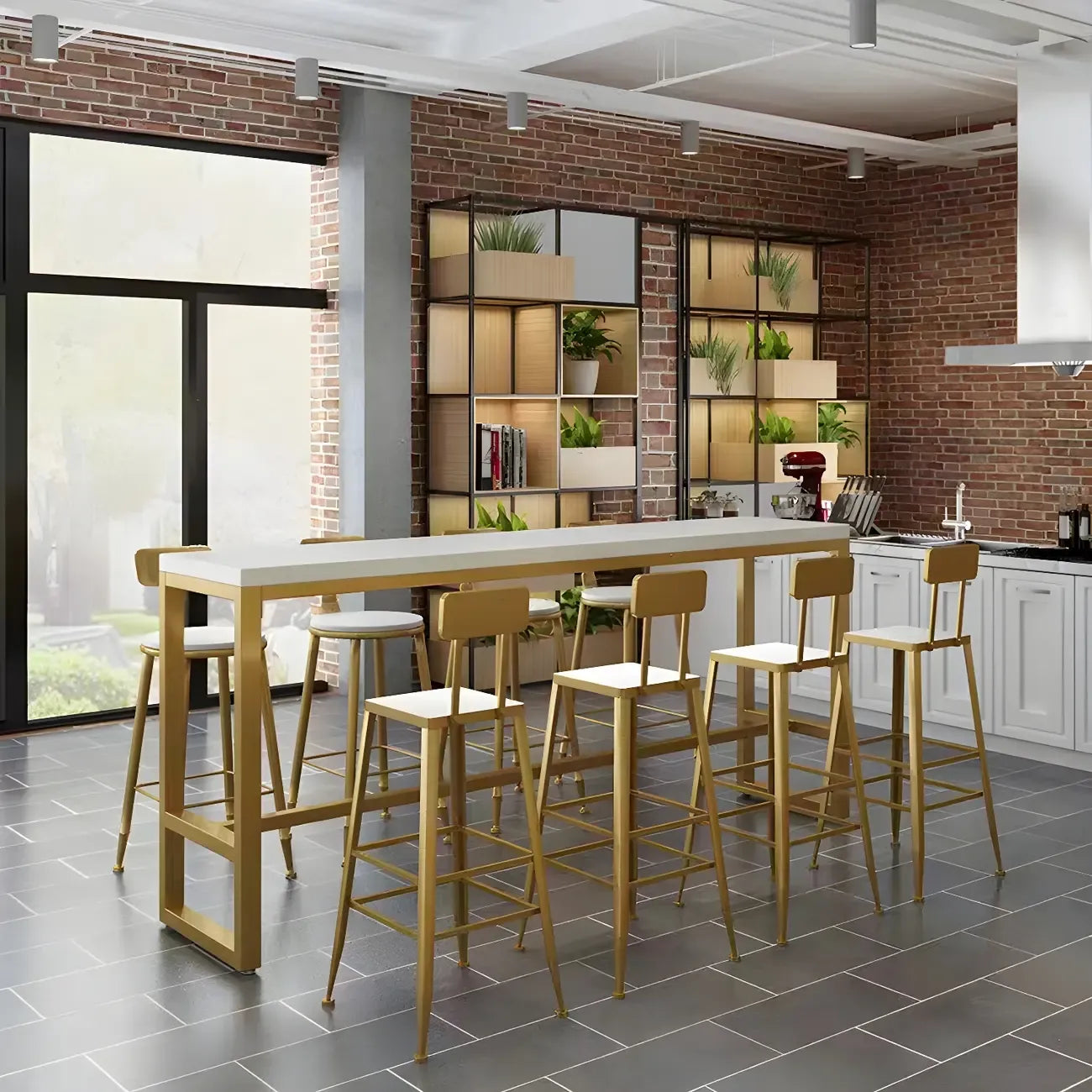 Stylish White Wood Gold Trestle Bar Table for Modern Kitchens