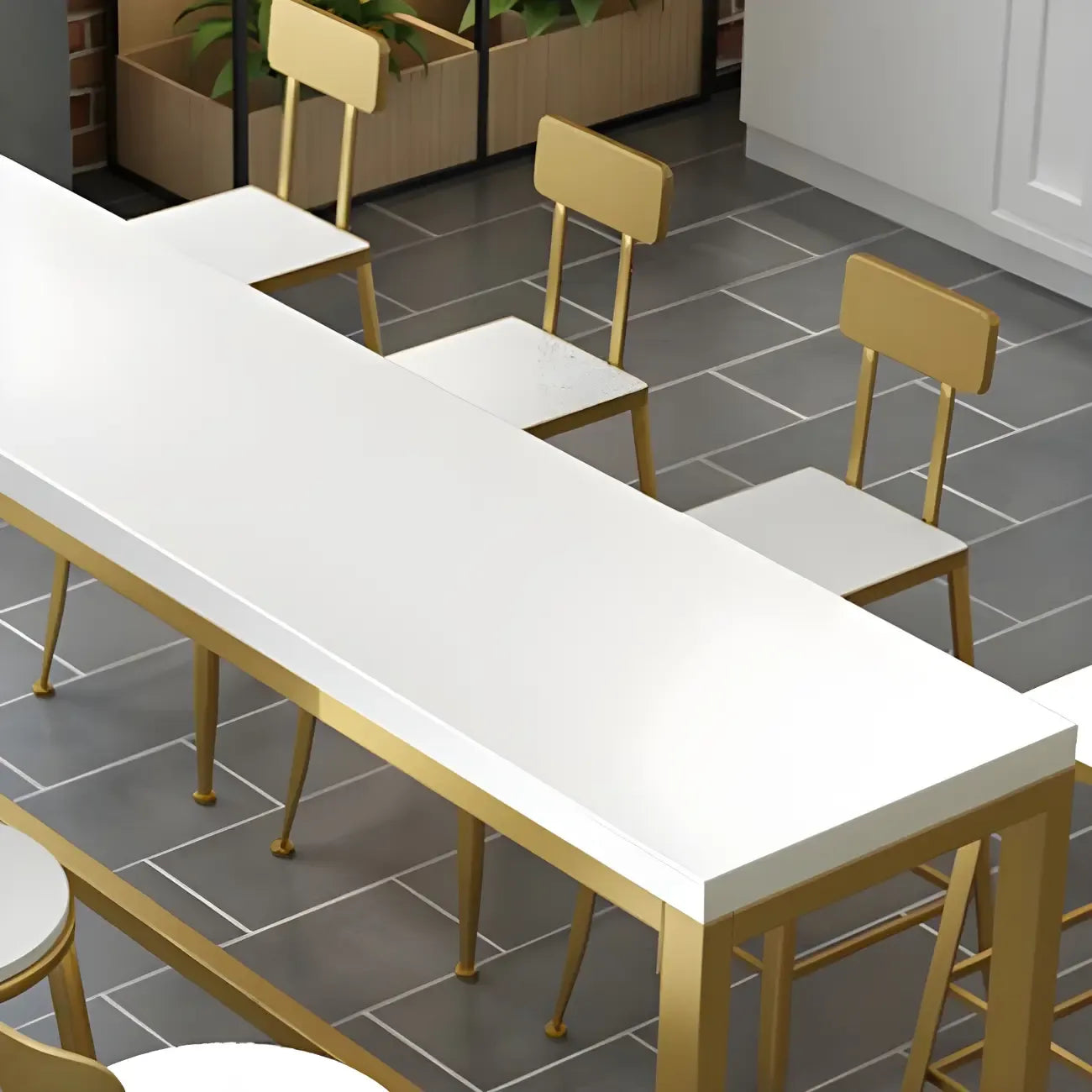 Stylish White Wood Gold Trestle Bar Table for Modern Kitchens