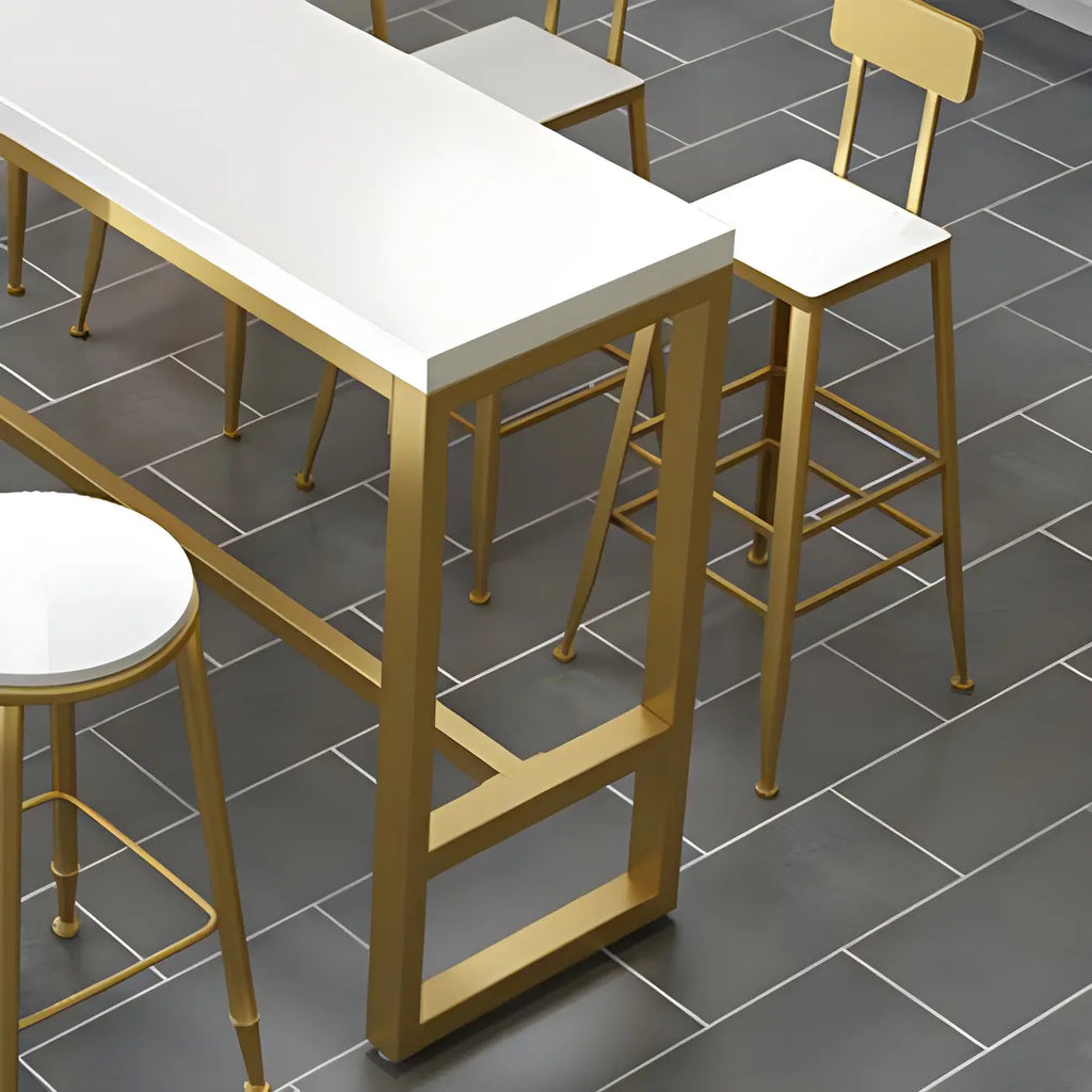 Stylish White Wood Gold Trestle Bar Table for Modern Kitchens