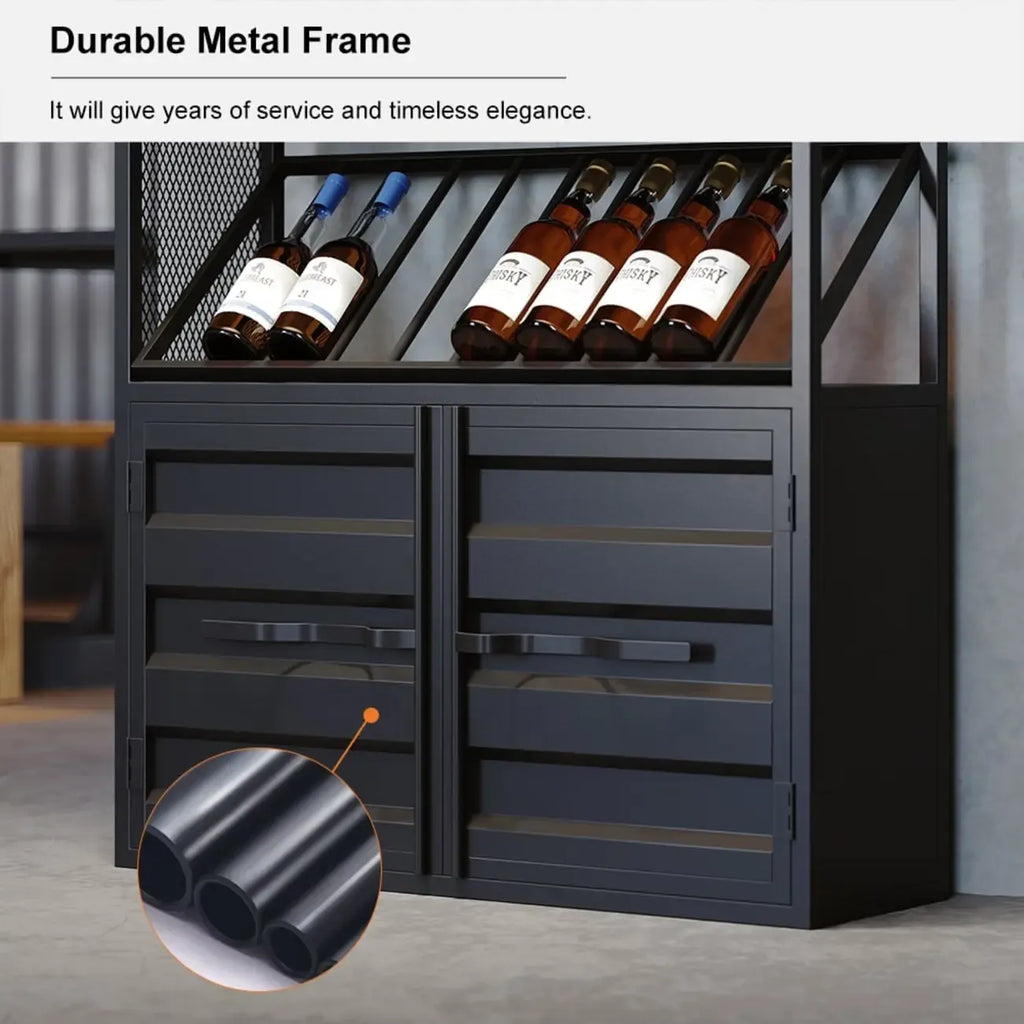 Industrial Versatile Metal Floor Wine Rack with Cabinet