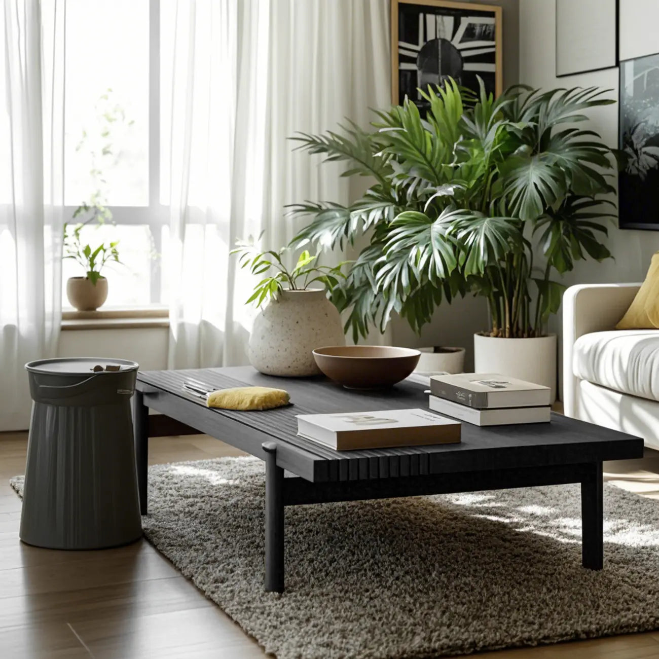 Black Rectangular Chic Rectangle Wood Coffee Table
