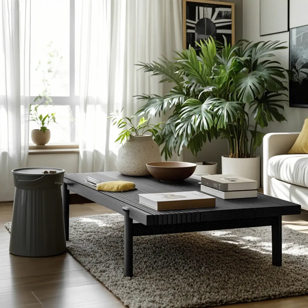 Black Rectangular Chic Rectangle Wood Coffee Table
