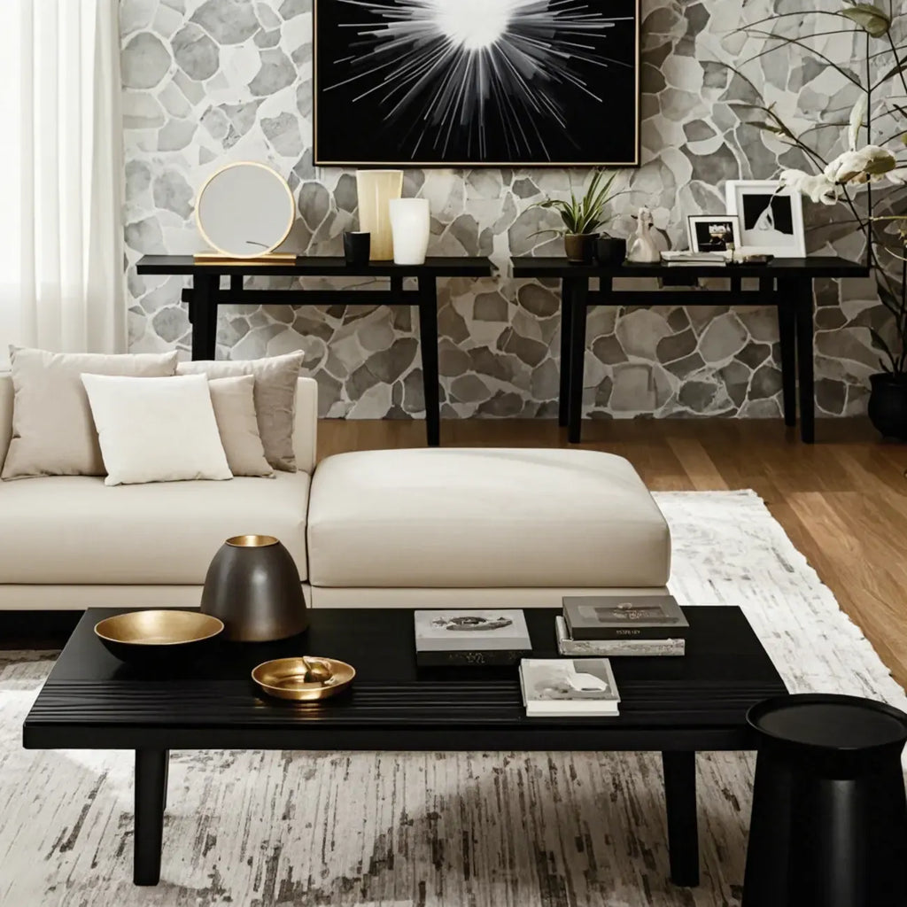 Black Rectangular Chic Rectangle Wood Coffee Table
