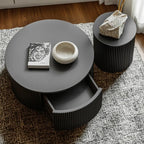 Simple Black Pine Round Drawer Coffee Table