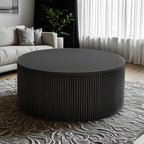 Simple Black Pine Round Drawer Coffee Table