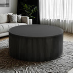 Simple Black Pine Round Drawer Coffee Table