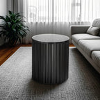 Simple Black Pine Round Drawer Coffee Table