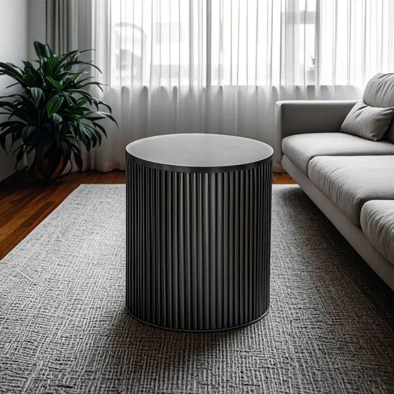 Simple Black Pine Round Drawer Coffee Table