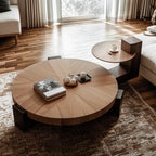 Funky Black Brown Wood Round Tripod Coffee Table