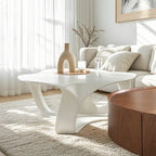 Round Wooden and Abstract Metal Coffee Table with Drawer