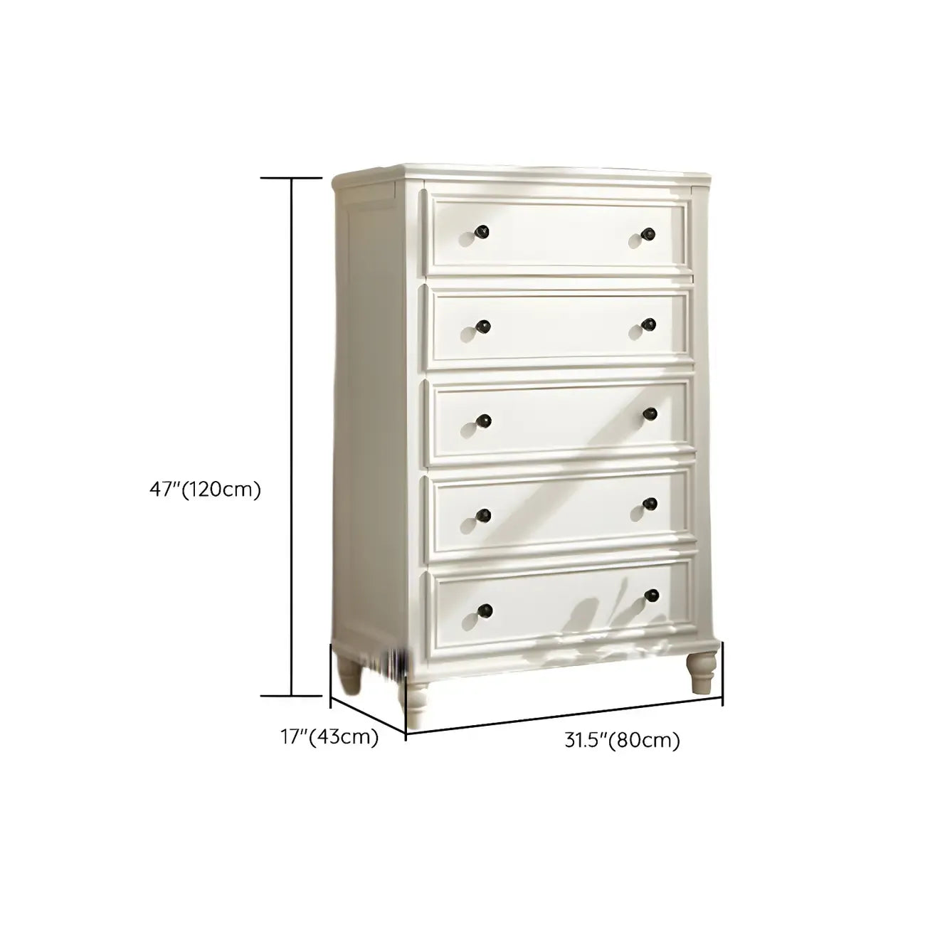 Classic White Wooden Dresser with 5-Drawers