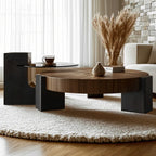 Reclaimed Wood Black Brown Round Coffee Table