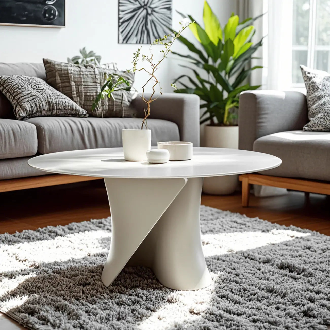 Solid Color Abstract Modern Round Wood Coffee Table