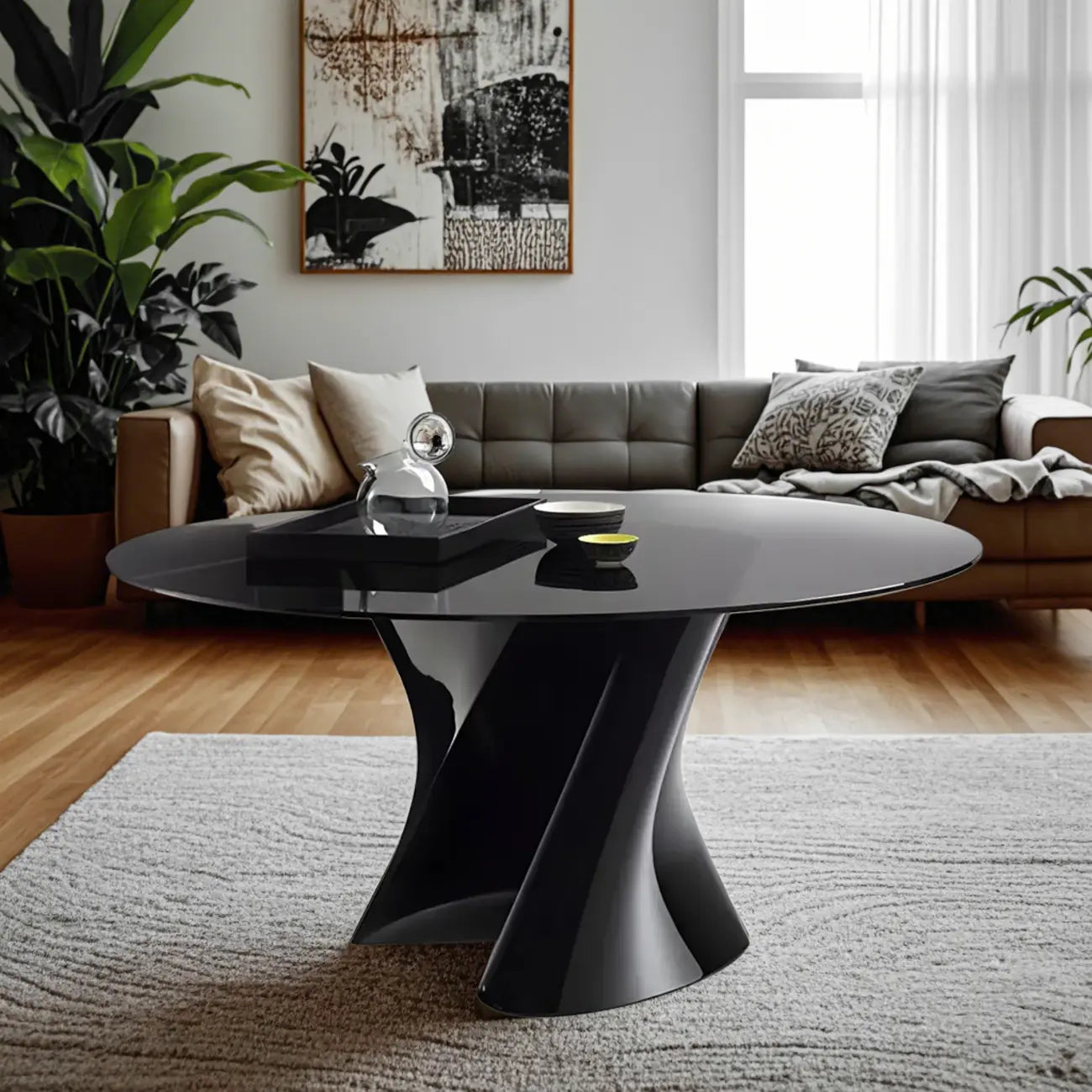 Solid Color Abstract Modern Round Wood Coffee Table