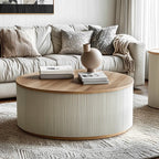 Scandinavian Wood Gray Cylinder Coffee Table with 2 Drawers