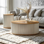 Scandinavian Wood Gray Cylinder Coffee Table with 2 Drawers
