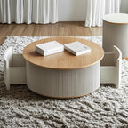 Scandinavian Wood Gray Cylinder Coffee Table with 2 Drawers