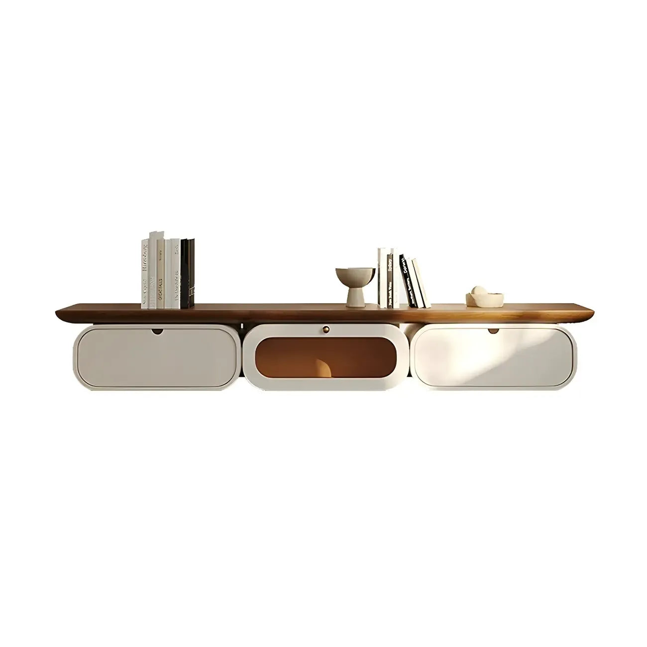 Brown Modern Wood Floating TV Stand with Storage Drawers