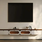 Brown Modern Wood Floating TV Stand with Storage Drawers