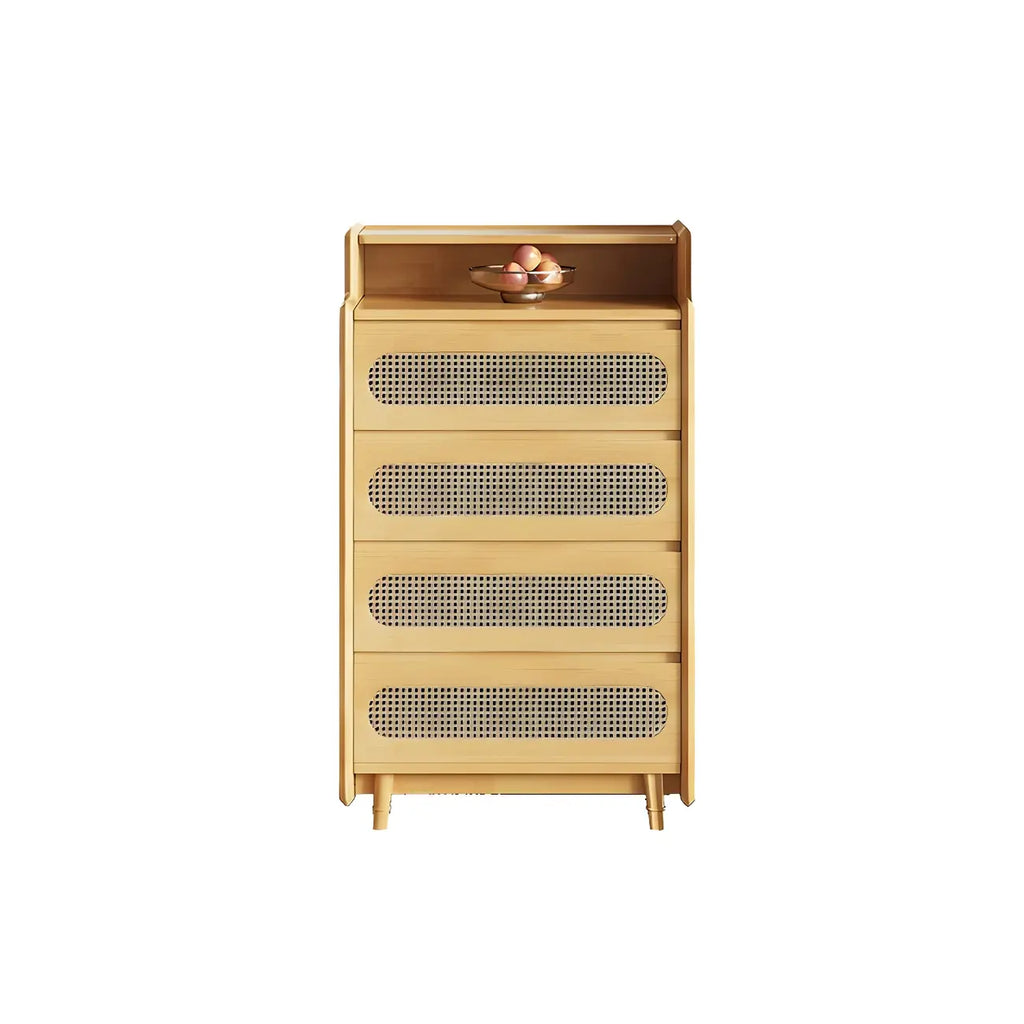 Brown Wood Rattan Front Accent Chest with Multi-Drawer