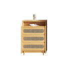 Brown Wood Rattan Front Accent Chest with Multi-Drawer