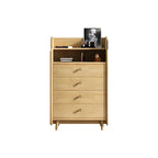 Brown Wood Rattan Front Accent Chest with Multi-Drawer