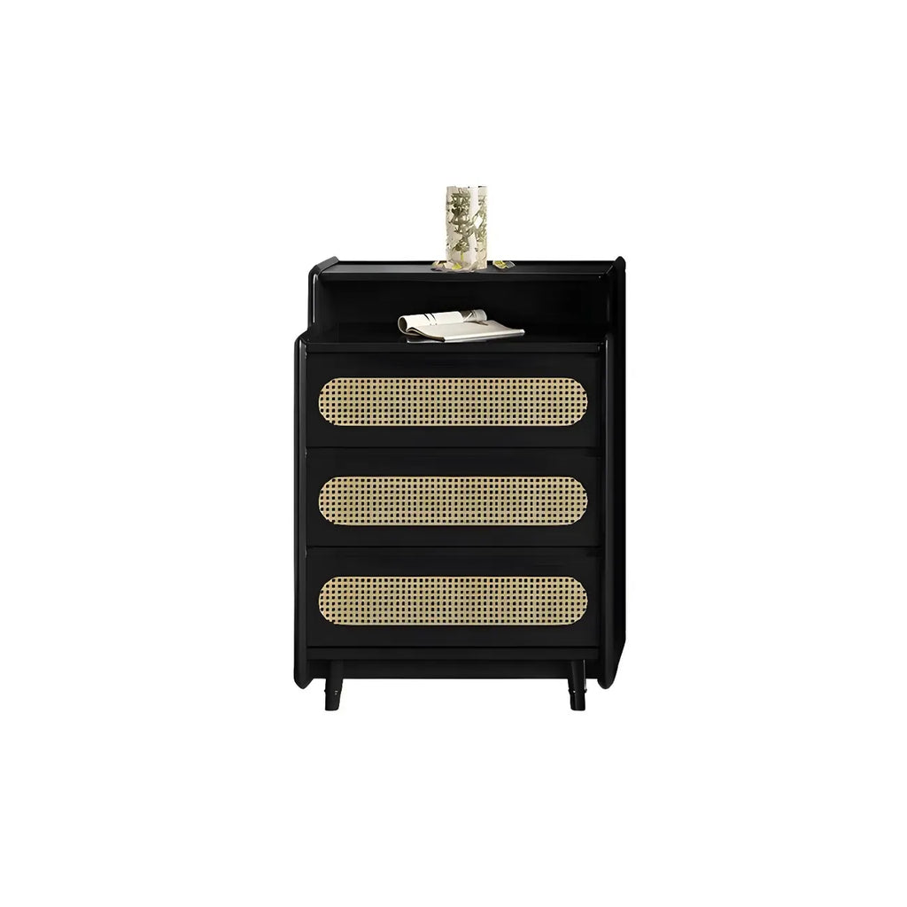 Brown Wood Rattan Front Accent Chest with Multi-Drawer