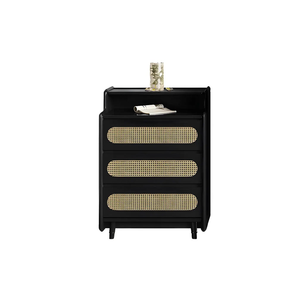 Brown Wood Rattan Front Accent Chest with Multi-Drawer