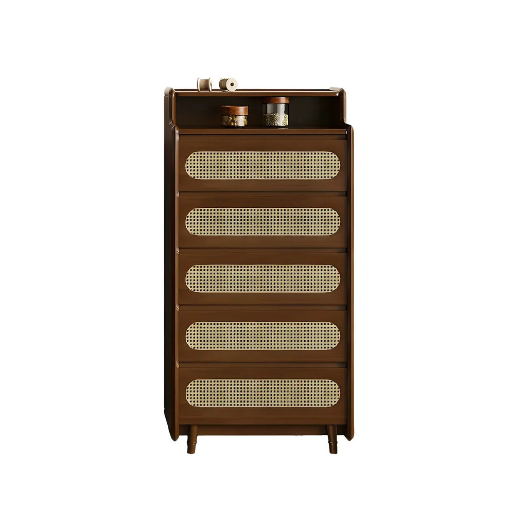 Brown Wood Rattan Front Accent Chest with Multi-Drawer