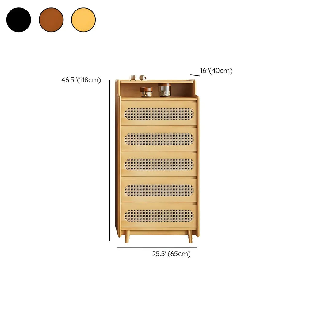 Brown Wood Rattan Front Accent Chest with Multi-Drawer
