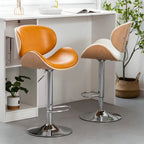 Arched Blackish Green Leather Swivel Adjustable Bar Stool