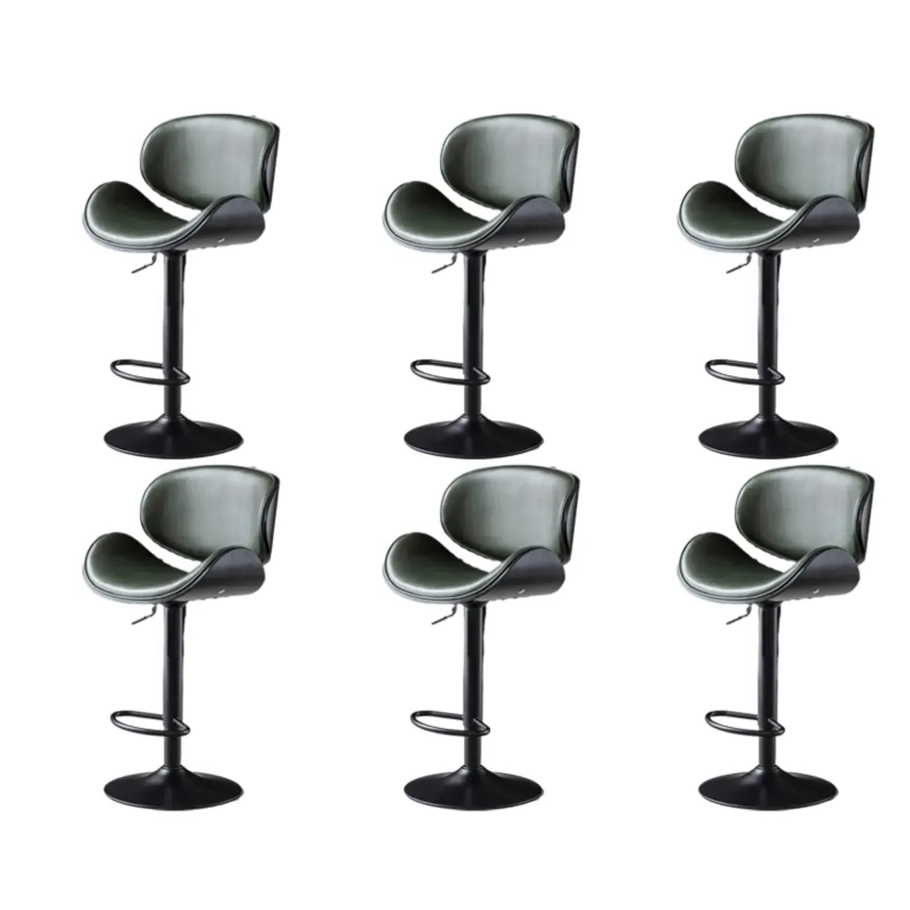 Arched Blackish Green Leather Swivel Adjustable Bar Stool
