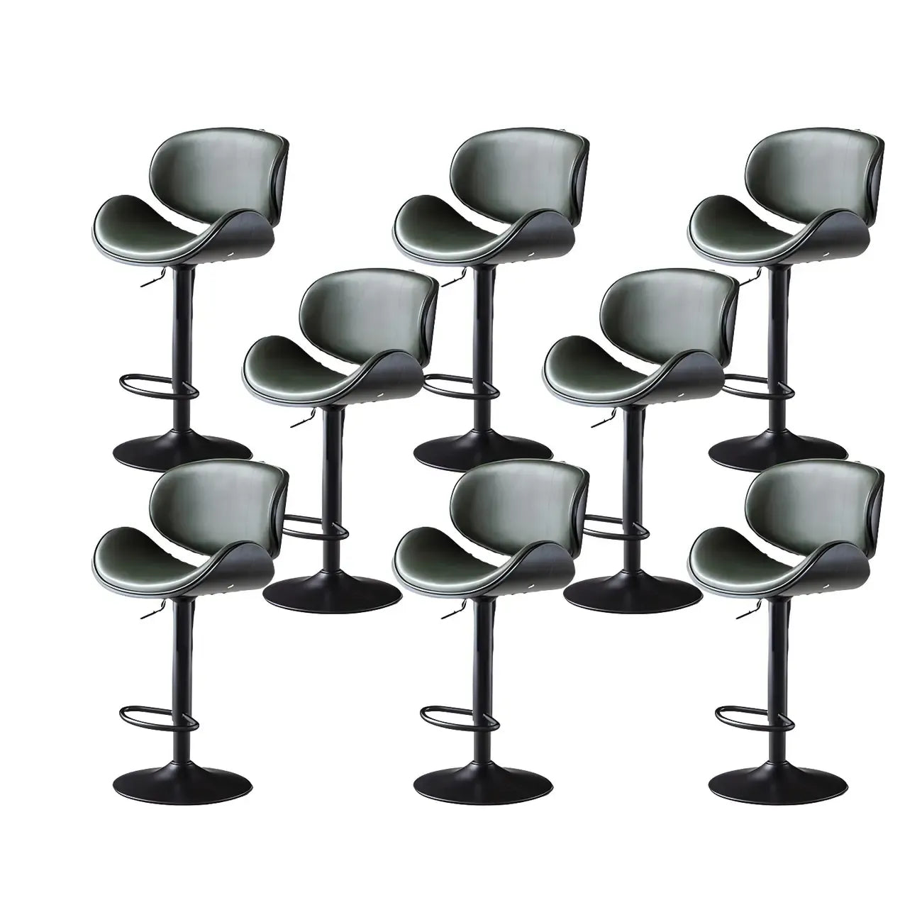 Arched Blackish Green Leather Swivel Adjustable Bar Stool