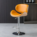 Arched Blackish Green Leather Swivel Adjustable Bar Stool