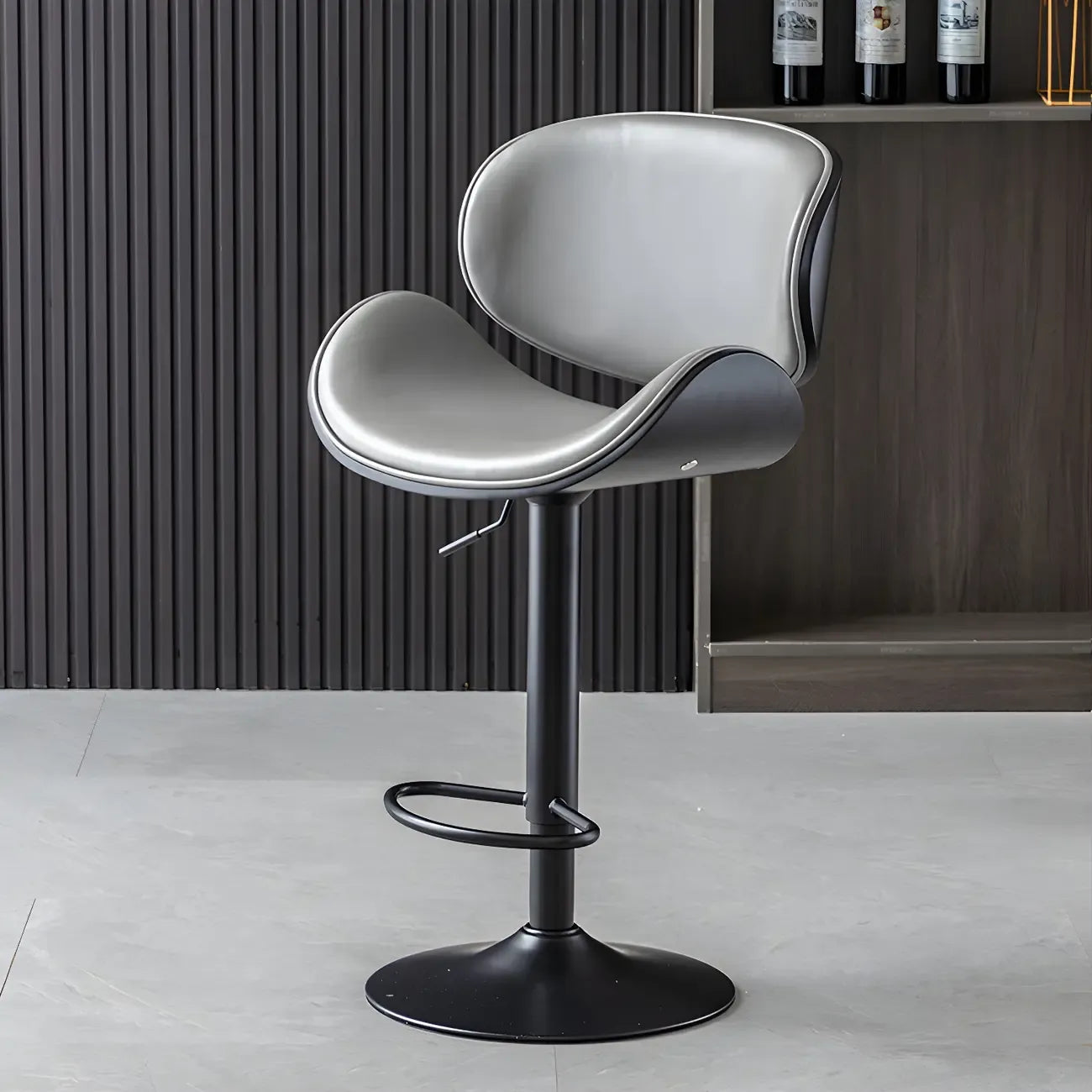 Arched Blackish Green Leather Swivel Adjustable Bar Stool
