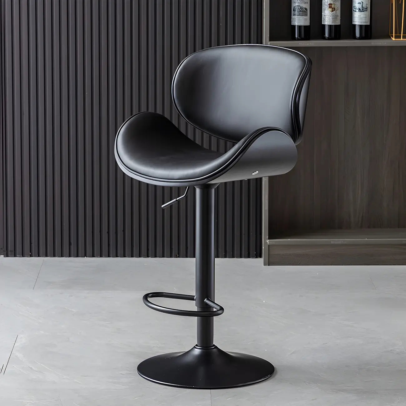 Arched Blackish Green Leather Swivel Adjustable Bar Stool