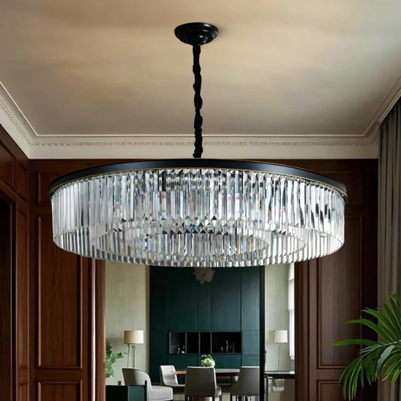 Adjustable Black Round Modern Crystal Chandelier
