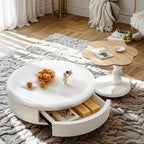 Modern White Round Wood Coffee Table with Drawer