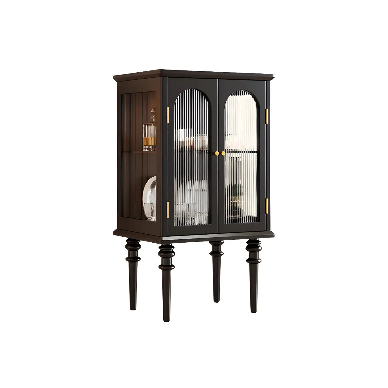 Classic Rubberwood Glass Living Room Storage Cabinet