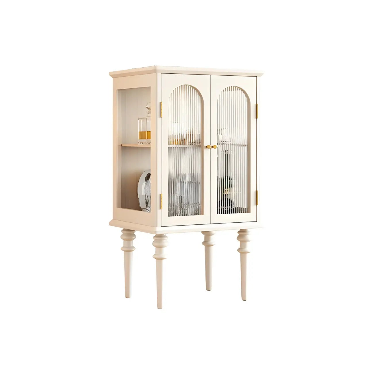 Classic Rubberwood Glass Living Room Storage Cabinet