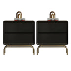Classic Black Wood 2 Drawers Nightstand with Silver Metal Base