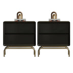Classic Black Wood 2 Drawers Nightstand with Silver Metal Base