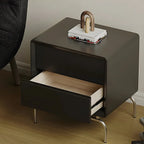 Classic Black Wood 2 Drawers Nightstand with Silver Metal Base
